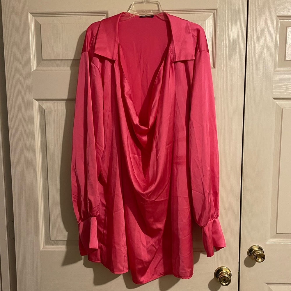 Cow Neck Satin Shirt Dress